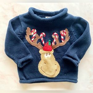 Navy Knit Reindeer Sweater | 12 Months